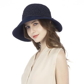 [NC] Straw Hat, Women's, Spring and Summer, Sun Hat, UV Protection, UV Protection, Wide Brim, Stylish, Small Face Effect, Velcro Adjustment, navy