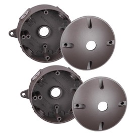 LEONLITE 4 Inch Round Weatherproof Outlet Box with Cover, Six 1/2-In Knockouts Round Outdoor Electrical Box Die-cast Aluminum, UL, IP65, 16 Cubic Inch Electrical Junction Box, Brown, Pack of 2