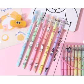 LokDra 12 Pcs Cartoon Erasable Ballpoint Pens Anime Gel Ink Pen Black 0.5mm Melody Kitty Gifts Cute Kawaii School Supplies Set For Kid Teen Girls Students (MultiColor)