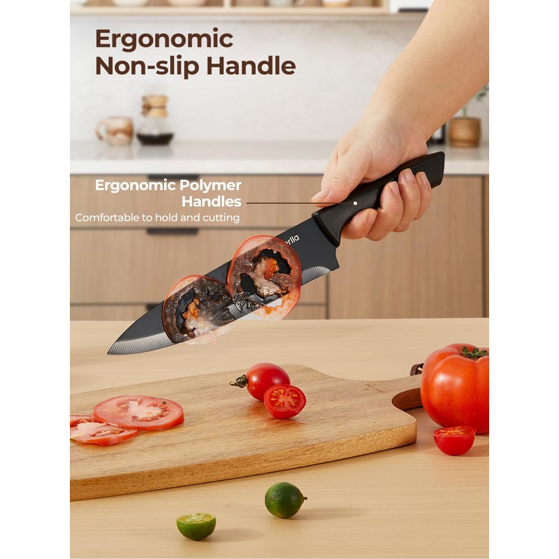 Knife Set, D.Perlla 8-Piece Kitchen Knife Set with Built-in Sharpener,
