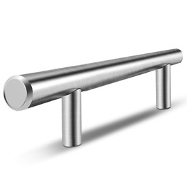 Flexzion 10 Pack Kitchen Cabinet Handles Silver Drawer Pulls 6 inch, 3.8 inch Hole Center, Solid Stainless Steel T Bar with Satin Brushed Nickel, Hardware for Kitchen Cupboard Door Bathroom Furniture