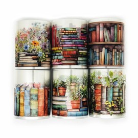 Koolemon 6Rolls Book Theme Tape, Reading Life Decorative Tape PET Flower Stickers for Crafts Journaling Scrapbook Supplies
