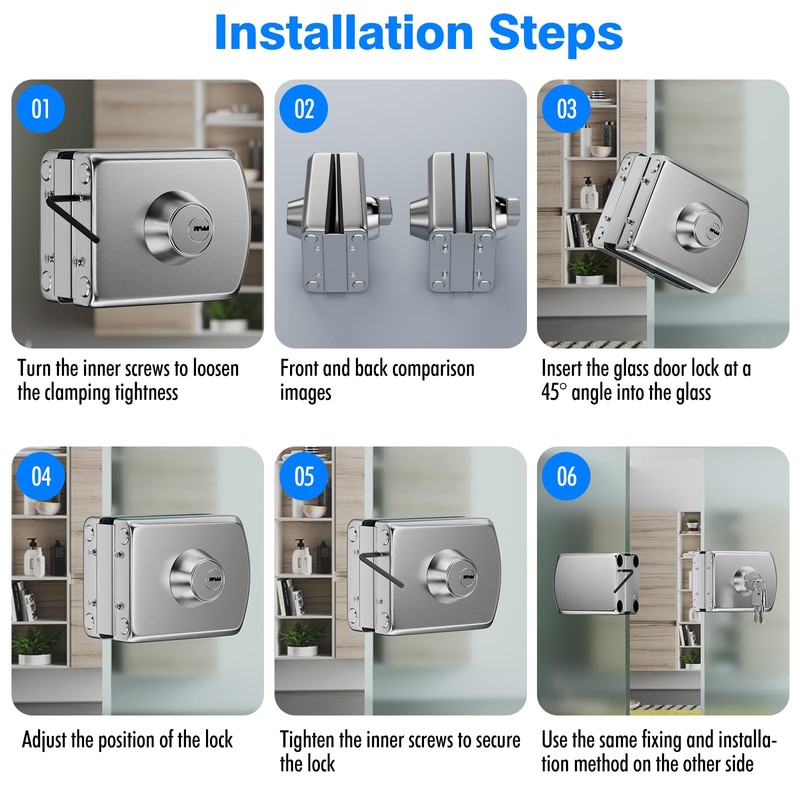 Ranbo No-Drill Double Glass Door Lock with Key for Swing