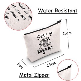 JXGZSO Sewing Lover Gift Sewer Quilter Gift Funny Sewing Cosmetic Bag with Zipper Sewing It Begin Canvas Bag with Zipper