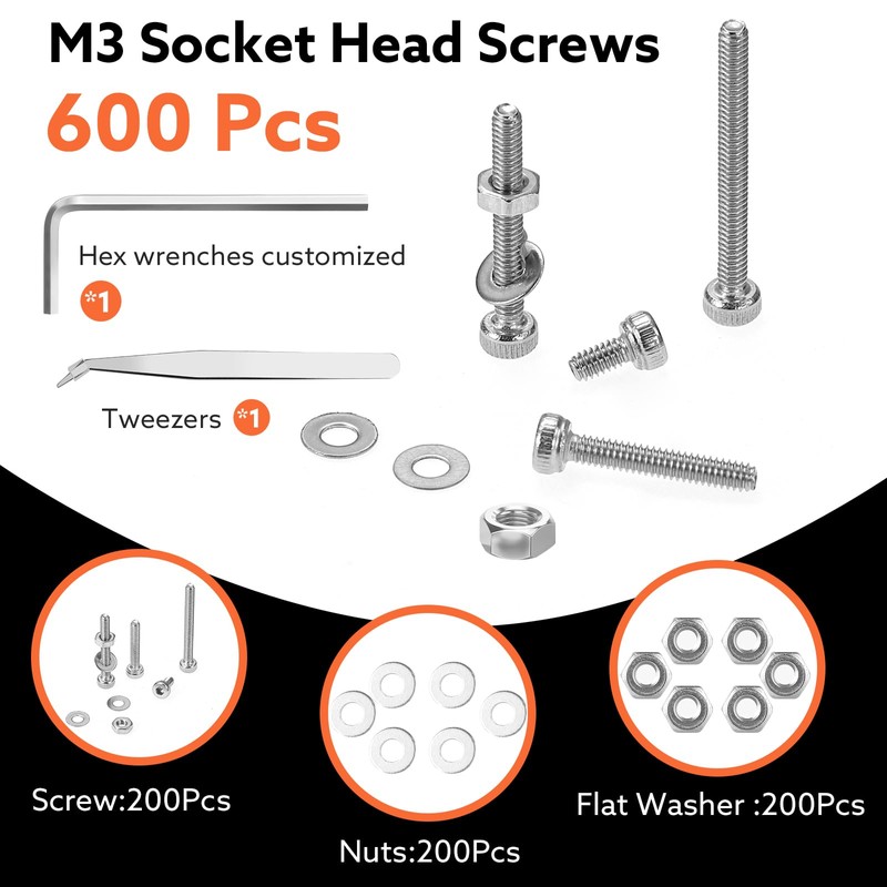 Hapric 600 Pcs M3 Screws Assortment Kit Metric Screw Kits