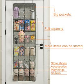 Amusingtao Over Door Storage with 4pcs Hooks 24 Large Mesh Shoe Organizer Over The Door Shoe Storage Hanging Storage Organiser for Bedroom Bathroom Dormitory Kitchen(COLOUR:Grey)