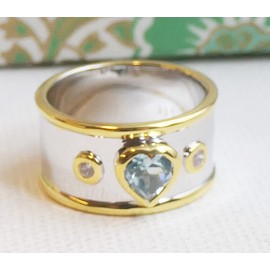 Blue Topaz and Zircon Instructions Mixed Metal Sterling Silver Ring US Size 8 / Diameter 18.2