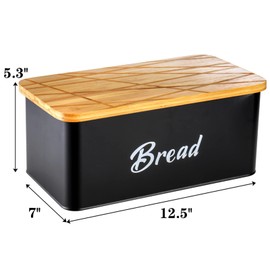 Lyellfe Farmhouse Metal Bread Box, Black Bread Storage Container with Cutting Board Lid, Vintage Retro Bread Keeper Bin for Bread, Kitchen Countertop, Pantry, Freezer, Keep Fresh