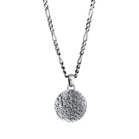 Kuzzoi Men's Necklace with Coin Disc Pendant (25 mm) in 925 Sterling Silver Oxidised Chain for Men in Vintage Style Men's Necklace 925 Silver with Coin Hammered Length 60 cm, Sterling Silver