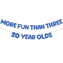 Fulmoon Pre Strung More Fun Than Three 20 Year Olds Glitter Banner Happy 60th Birthday Party Decorations Funny Birthday Banner 60th Wedding Anniversary Decorations (Dark Blue)