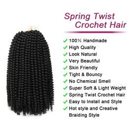 Spring Twist Crochet Hair 8 Inches, 3 Packs Bomb Spring Twist Hair 90 Strands Spring Twists Low Temperature Synthetic Fiber Hair Extensions for Black Women 1B