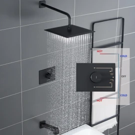 SOOOHOT Black Shower Head and Handle Set, Shower Faucet Set with 8-Inch Rain Shower Head and Tub Spout, Single-Handle Shower Trim Kit（Valve Included)