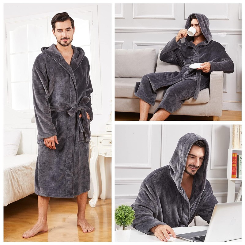FashGudim - Bata con capucha para hombre, cuello de chal,