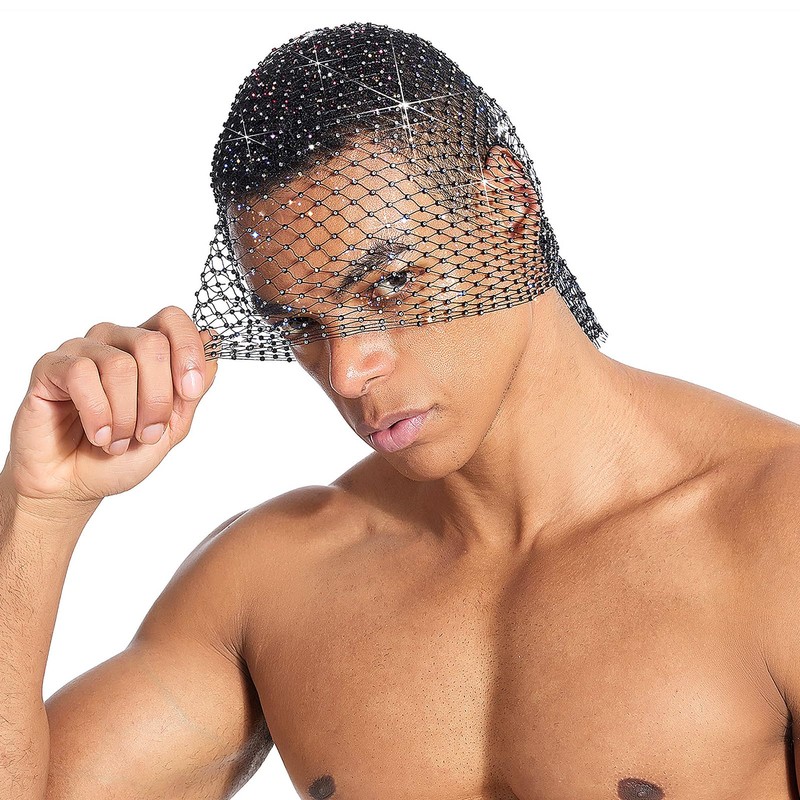 OhMill Rhinestone Headpiece Nightclub Headwrap Sequin Head Scarf fishnet headband