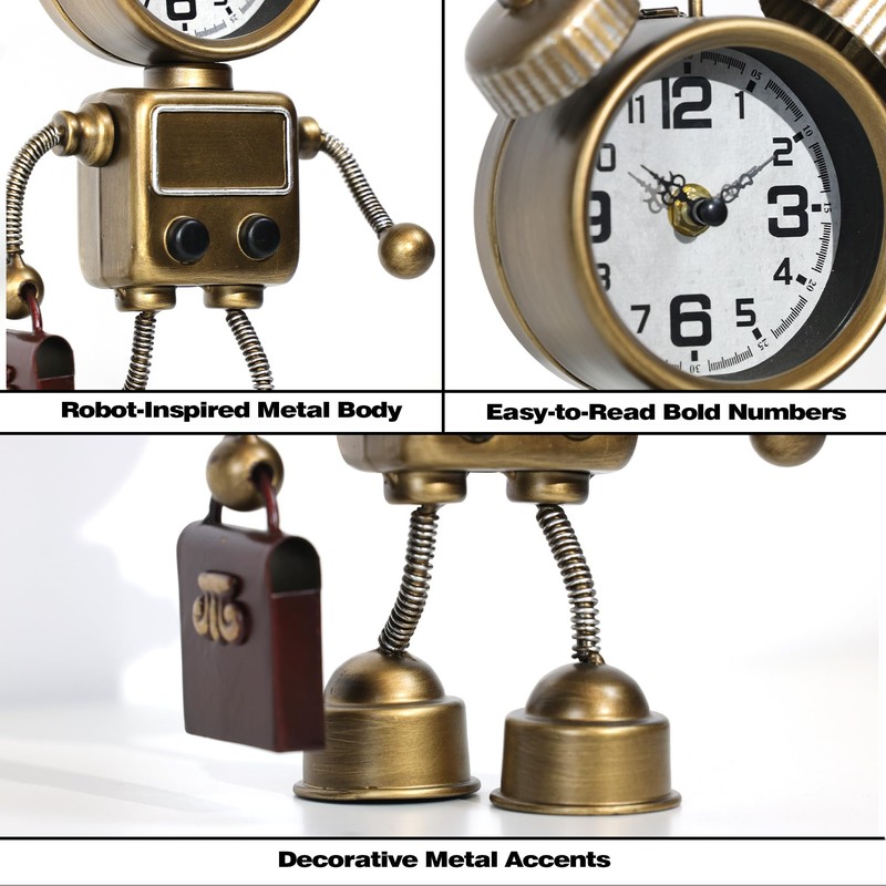 AYRELY® Industrial Steampunk Robot Table Clock,Battery Operated Metal Desk&Shelf Clock,Retro