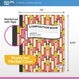 Composition Notebooks, Wide Ruled Composition Notebook, Hard Cover Composition Notebook, 3 Geometric Design Colors, 100 Sheets, 9.75″ x 7.50″ (12 Pack)