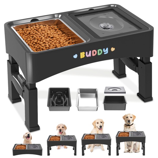 Decflow 3-in-1 Elevated Dog Bowls, 4 Height Adjustable Raised Dog