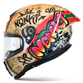 NENKI Motorcycle Helmet Full Face Street Motorbike Helmet with Tail Wing Design Noise Reduction with Anti-Fog Pin Visor for Adult DOT Approved (Graffiti Brown, Large)