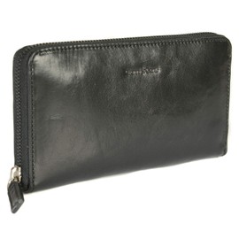 Gianni Conti Made in Italy Fine Italian Leather 8 Card Slots Large Zip Around Purse 9408106 (Black)