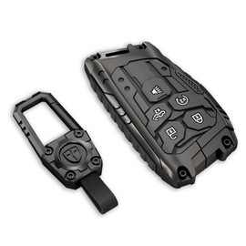 Cavlobe Zinc Alloy Key Fob Cover,Keychain,Full Protection Car Key Case for Chevy 2022-2025 Silverado 1500 GMC Sierra 2500HD 3500HD Smart Remote Keyless Keyshell Accessories(NO.131-5 Black)