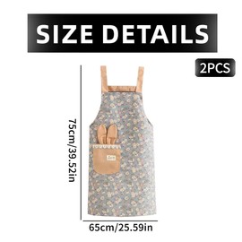 LEEQ 2pcs Kitchen Apron for Women - Floral Aprons for Cooking Baking Gartenar, Vintage Apron for Baker, Birthday House Warming Mother's Day Apron Gift for Mother Wife Grandma
