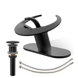 Rainbow Bathroom Sink Faucet Single Hole,AUU Waterfall Vanity Sink Faucet Solid Brass,1 Hole Lavatory Basin Tap with Pop Up Drian Deck Plate (Black)