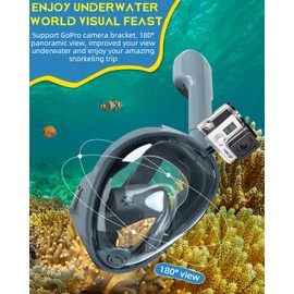 Snorkel Mask Adult Diving Mask, 180° Field of View, Foldable Professional Full Mask, Diving Mask, Adjustable, Removable Snorkel Mask, Waterproof with Camera Position for Men and Women