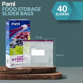PAMI Leakproof Reusable Slider Freezer Bags with Expandable Bottom and Write-On Label, Thick Storage Bags (Gallon 40 Clear)