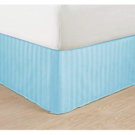 Elegant Comfort Wrinkle Free - Egyptian Quality Stripe Bed Skirt - Pleated Tailored 14" Drop - All Sizes and Colors, King, Aqua
