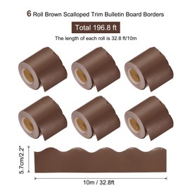 QUARKZMAN 6 Roll Bulletin Board Border, 196.8 Feet Wavy Border, Decorative Rolled Classroom Borders for Bulletin Board, Home, Classroom, Office Decoration, Brown