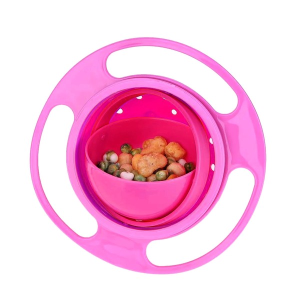 Universal Gyro Bowl Anti Spill Bowl Smooth 360 Degrees Dining Entertaining No Spill Snack Bowl Kids Non Spill Bowl Gyro Bowl for Kids Baby Bowl 360 Rotation Gyroscopic Bowl for Baby Kids (Pink)
