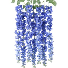 mizii 6Pcs Royal Blue Wisteria Hanging Flowers 48" Silk Wisteria Artificial Flowers Garland Vines Fake Hanging Flowers Decoration for Wedding Flower Wall Backdrop Centerpieces Room Decor (Royal Blue)