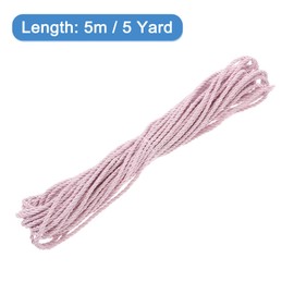 sourcing map Twisted Cord Trim, 5 Yard 3mm 3-Ply Twine Braided Rope Shiny Thread String for Craft Gift Bag Curtain Christmas Decor, Pink - 5m