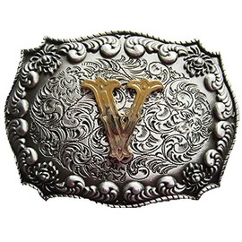 Urban Backwoods Western Letter V Belt Buckle for Interchangeable Belt Buckle, silver