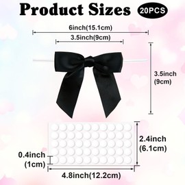 HINZIC 20pcs Black Twist Tie Bow for Gift Wrapping, 3.5" Premade Gift Bow Decor, Small Satin Ribbon Bowknot for Christmas Birthday Party Candy Cookies Treat Bags Decoration