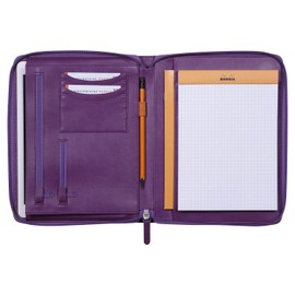 Rhodia Rhodiarama 168105C Conference Folder 19.5 x 25.5 cm with Case, Stretchy Main Pocket, 2 Flat Zip Pockets, Card Slots, Pen Holder, Faux Leather Cover, Purple, Pack of 1