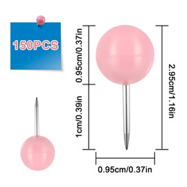 VAPKER Map Tacks 150Pcs Large Size Pins 0.37inch (9.5mm) Round Head Push Pins Steel Point Pink Plastic Round Head Map Thumb Tacks for Pictures, Posters, Documents