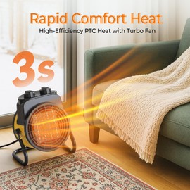 TRUSTECH Greenhouse Heater with Digital Thermostat, 1500W Portable Electric Space Heater, 3S Heating & 3 Modes, 90° Tilt, Overheat Protection, Heater for Grow Tent, Patio, Garage & Indoor Plants