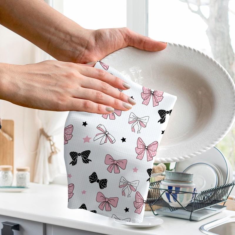 Coquette Pink Bow Tea Towel Gift for Girls, Preppy Pink