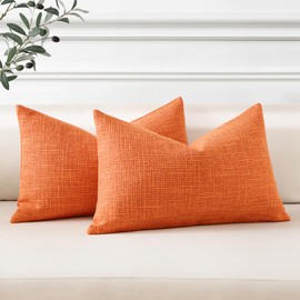 Artscope Cushion Covers Set of 2 Linen Decorative Square Pillowcases Pillow Covers 30x50cm for Home Decor Sofa Bedroom Car (Orange, 12x20)