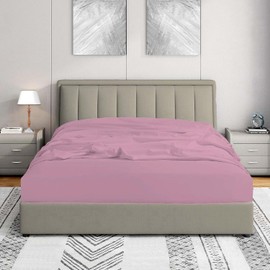 CONCEPT HOME Fitted Sheet Double, Soft Pink - Pocket/Box Size10 inch (25 cm) - Easy Care - Soft Touch Poly Cotton Fabric - Shrinkage and Fade Resistant - Bottom Sheet