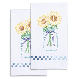 Jack Dempsey Needle Art Sunflowers Embroidery Towels, white