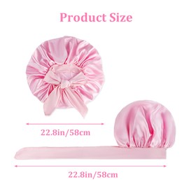 LIOUCBD 2 Pack Silk Bonnet for Sleeping Women, Large Satin Bonnet for Black Women, Double Layer Hair Bonnet with Tie Band, Adjustable Night Sleep Caps for Curly Hair(Pink and Black)