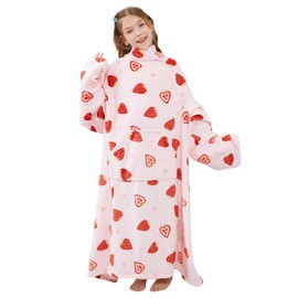 Viviland Wearable Fleece Blanket with Sleeves & Foot Pocket for Kids Lightweight Soft Blanket for Boys and Girls, 47" x 47" Inches