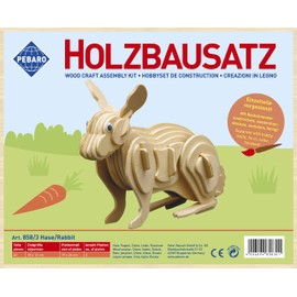 Pebaro 858/3 Holzbausatz Hase, 3D Puzzle Tier, Modellbausatz, Basteln mit Holz, Holzpuzzle, Bastelset, vorgestanzte Holzplatte, ausbrechen, zusammenstecken, fertig, Geschenkidee