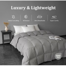 MAXICOZY Luxury Feather Down Comforter Oversized King Size, All Seasons Duvet Insert, Ultra-Soft 750 Fill Power Bed Comforters Hotel Collection, Fluffy Medium Warmth, (120x98, Grey)