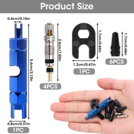 12 Piece Bicycle Valve Repair Kit - Presta Valve Cores, Adapter and Tool for Valve Core Removal, Includes Valve Caps (12 Pcs)