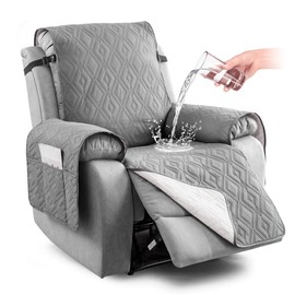 Recliner Chair Cover, Waterproof Armchair Cover for Recliner Chair with Pocket, Non Slip Recliner Chair Covers for Electric Chair, Furniture Protector for Kids, Pets, Food (Grey, 28IN Width)