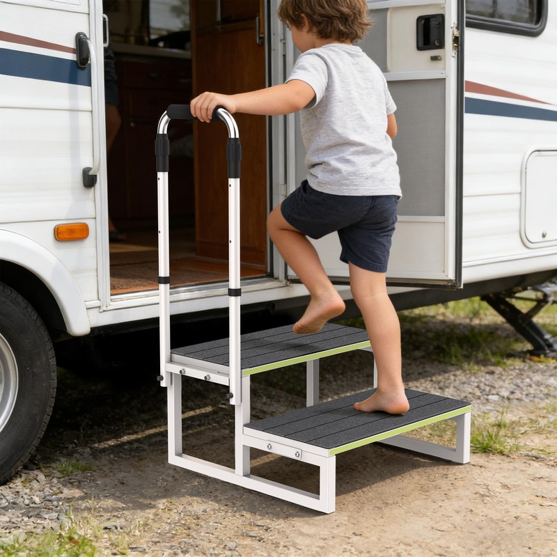 DEPSUNNY RV Steps with Dual Handrails, 2 Step Stool with