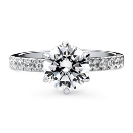 BERRICLE Sterling Silver Solitaire Wedding Engagement Rings 2 Carat Round Cut Cubic Zirconia CZ Promise Ring for Women, Rhodium Plated Size 4